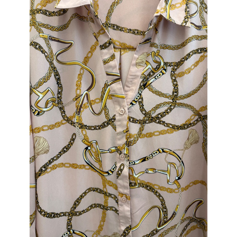 Como‎ Black Womens 3X Pink Chain Print Button Up Blouse Equestrian Tassel Bits - Picture 4 of 7